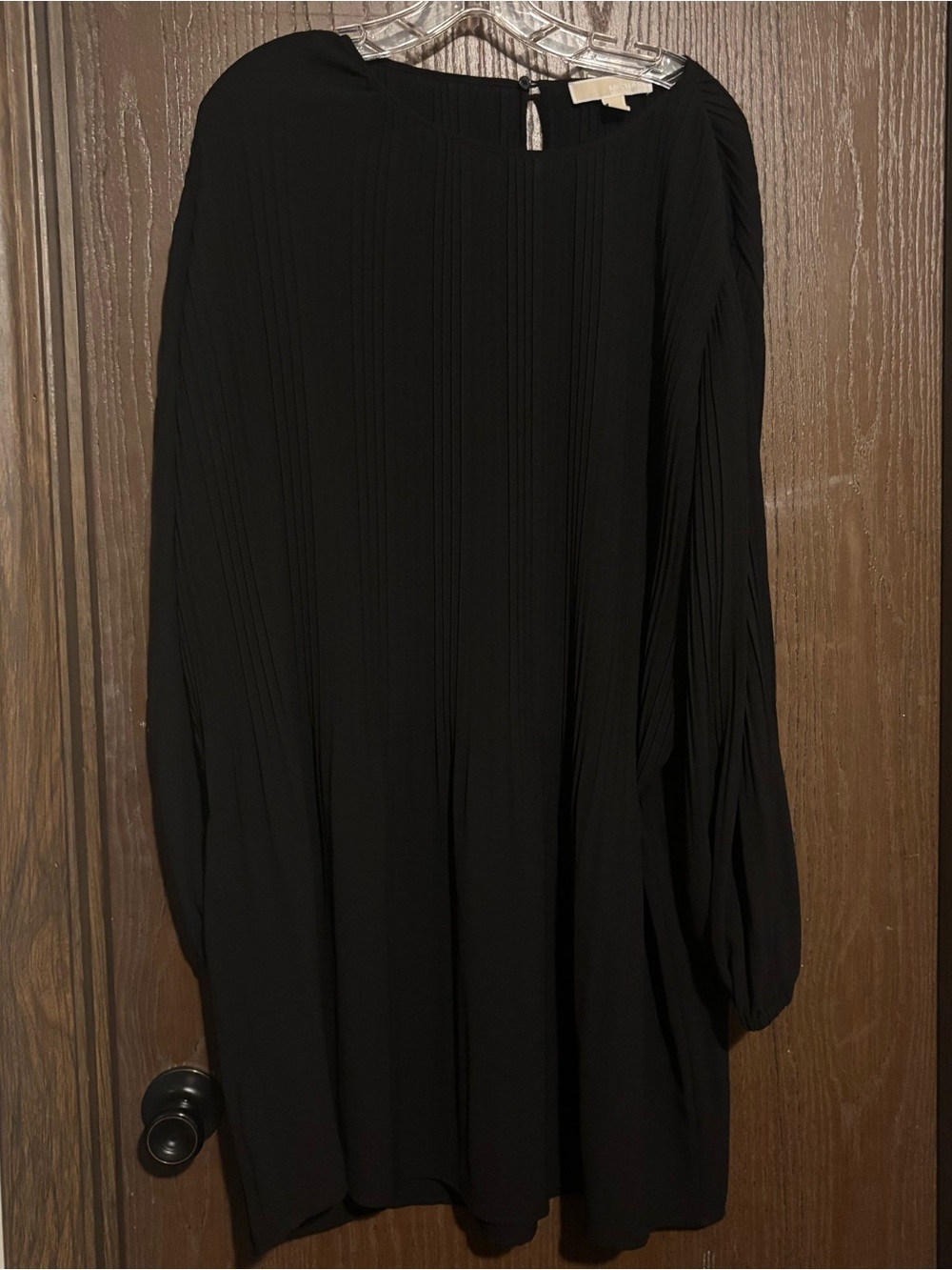 Michael Kors Black Long-Sleeve Pleated Shift Dress